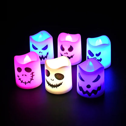 6pcs Halloween Led Ghost Pumpkin Candle Light Glowing Lamp Halloween Party