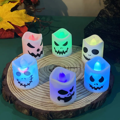 6pcs Halloween Led Ghost Pumpkin Candle Light Glowing Lamp Halloween Party