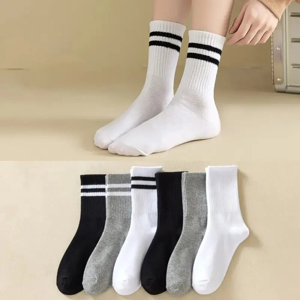 6 Pairs Women's Mid Socks Solid Color Breathable Comfortable In Autumn Winter