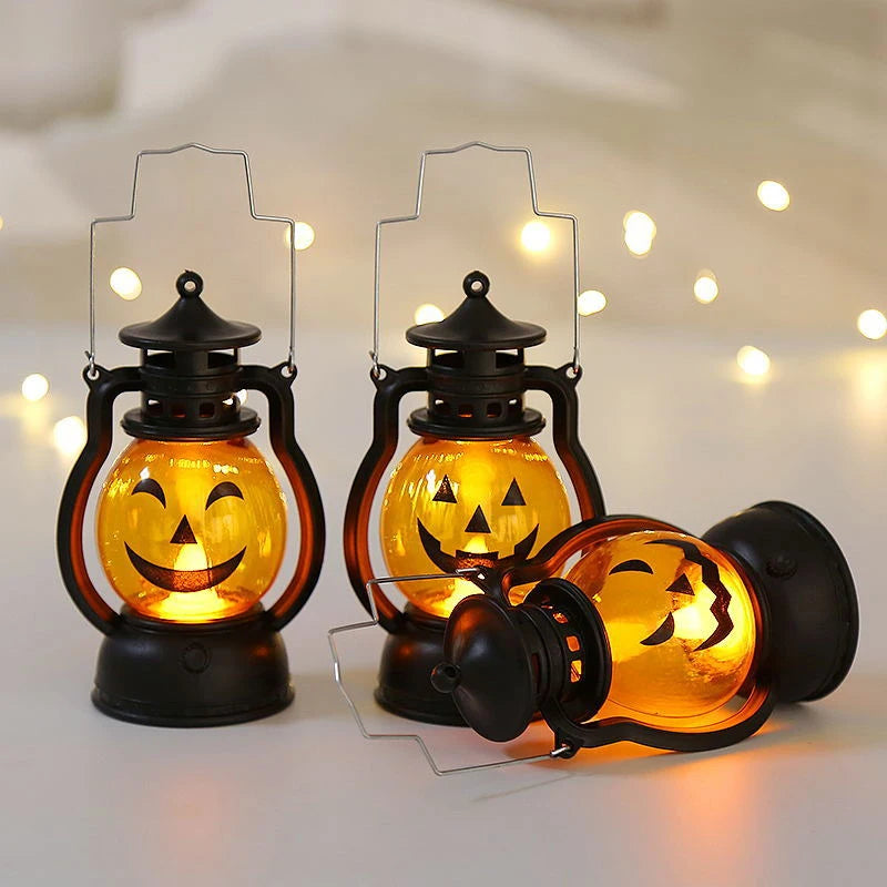 Halloween Pumpkin Lantern Handheld  LED Lamp Vintage Kerosene Table Lights