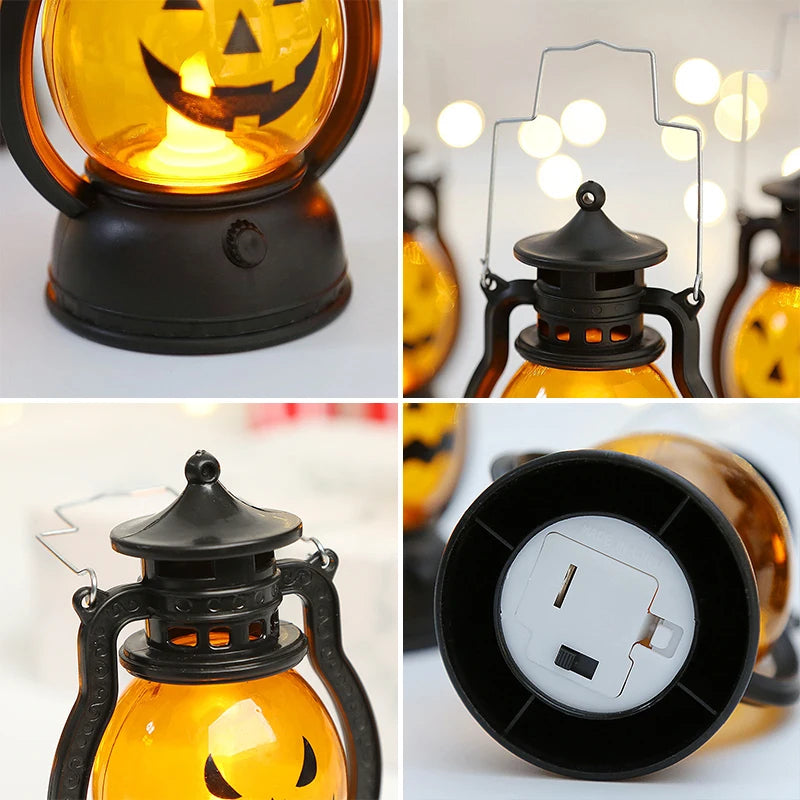 Halloween Pumpkin Lantern Handheld  LED Lamp Vintage Kerosene Table Lights