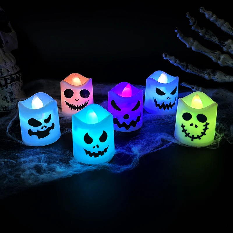 6pcs Halloween Led Ghost Pumpkin Candle Light Glowing Lamp Halloween Party