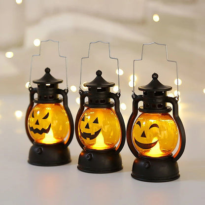 Halloween Pumpkin Lantern Handheld  LED Lamp Vintage Kerosene Table Lights