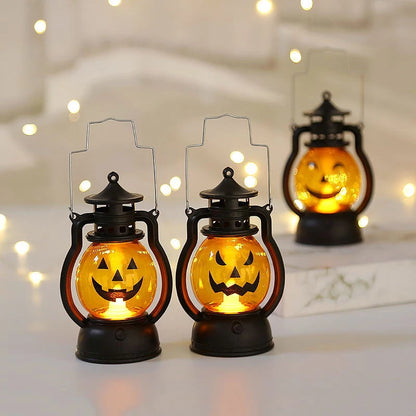 Halloween Pumpkin Lantern Handheld  LED Lamp Vintage Kerosene Table Lights