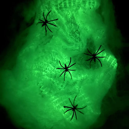 Luminous Spider Web,Stretchy Artificial Cobweb with Fake Spiders for Halloween Decorations