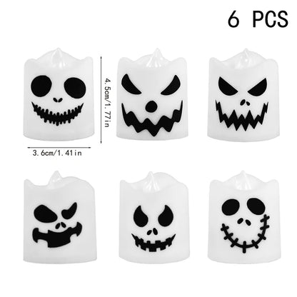 6pcs Halloween Led Ghost Pumpkin Candle Light Glowing Lamp Halloween Party