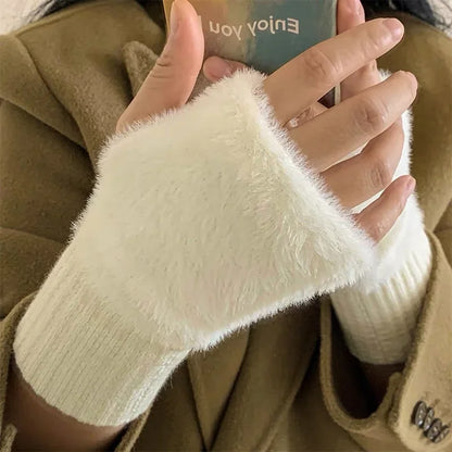 Soft Winter Half Finger Gloves Women Warm