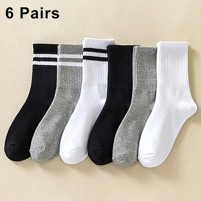 6 Pairs Women's Mid Socks Solid Color Breathable Comfortable In Autumn Winter